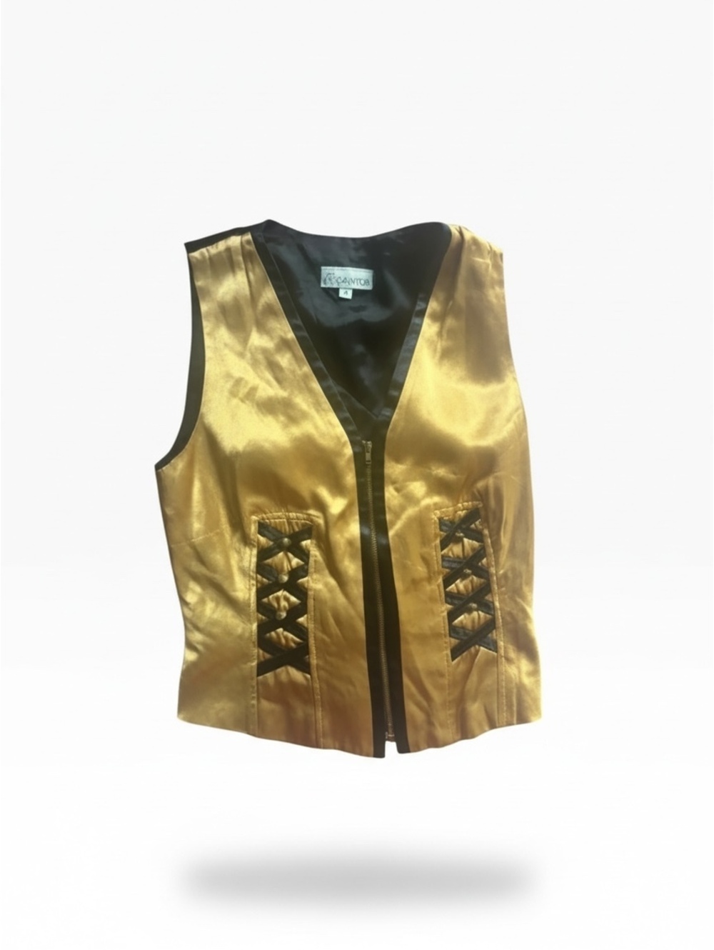 Gantos Vintage Gold Satin Lace-Up Vest